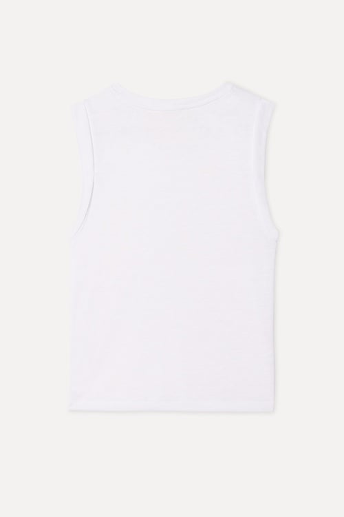 Kadın Beyaz Loose Fit Bisiklet Yaka Atlet