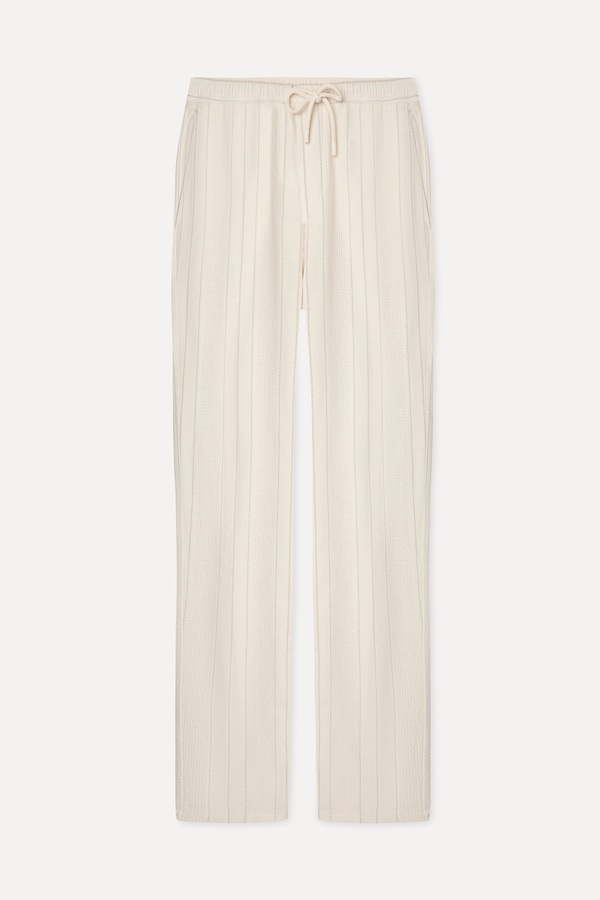 Erkek Bej Rengi Tekstürlü Straight Fit Pantolon