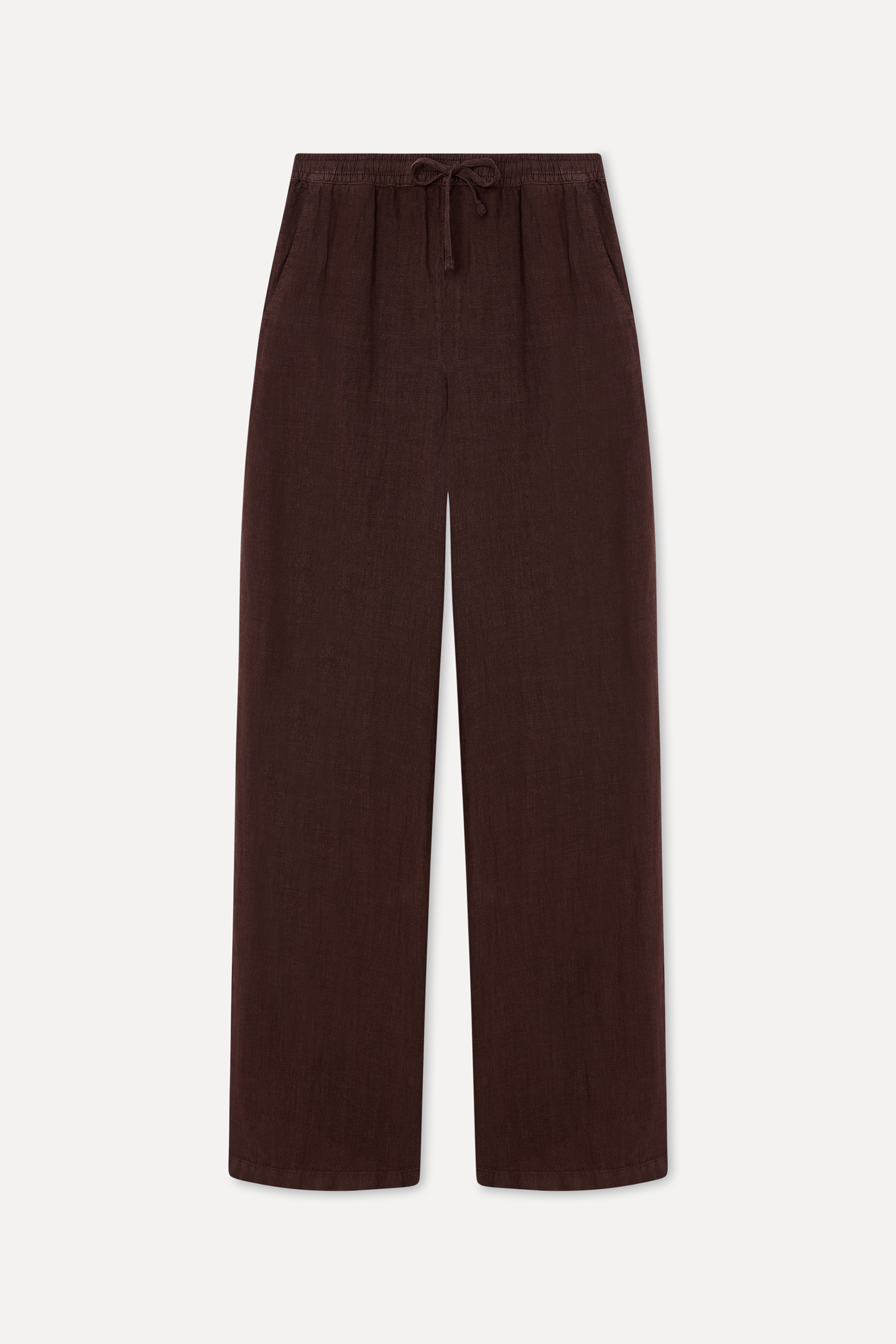 Kadın Kahverengi Straight Fit Keten Pantolon