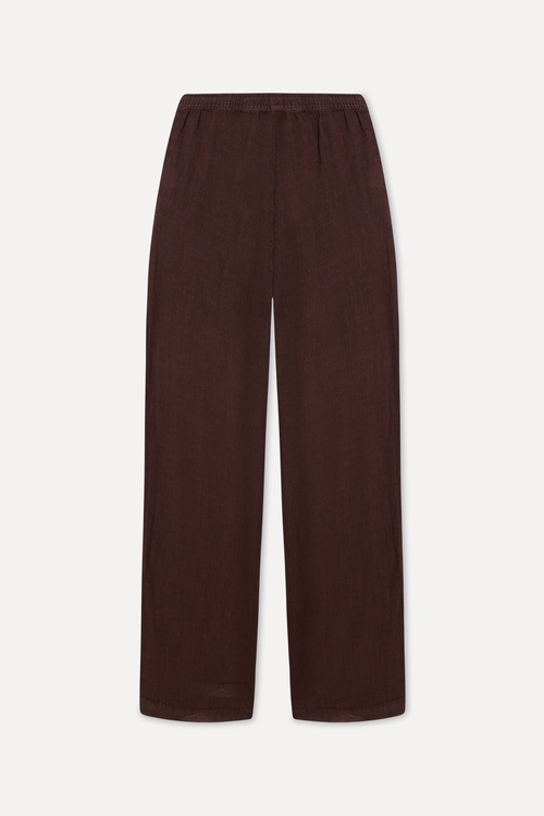 Kadın Kahverengi Straight Fit Keten Pantolon