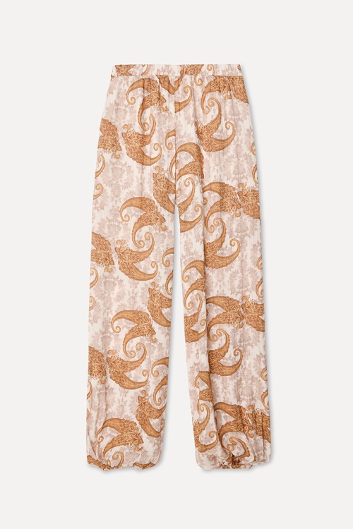 Kadın Ekru Desenli Relax Fit Pantolon