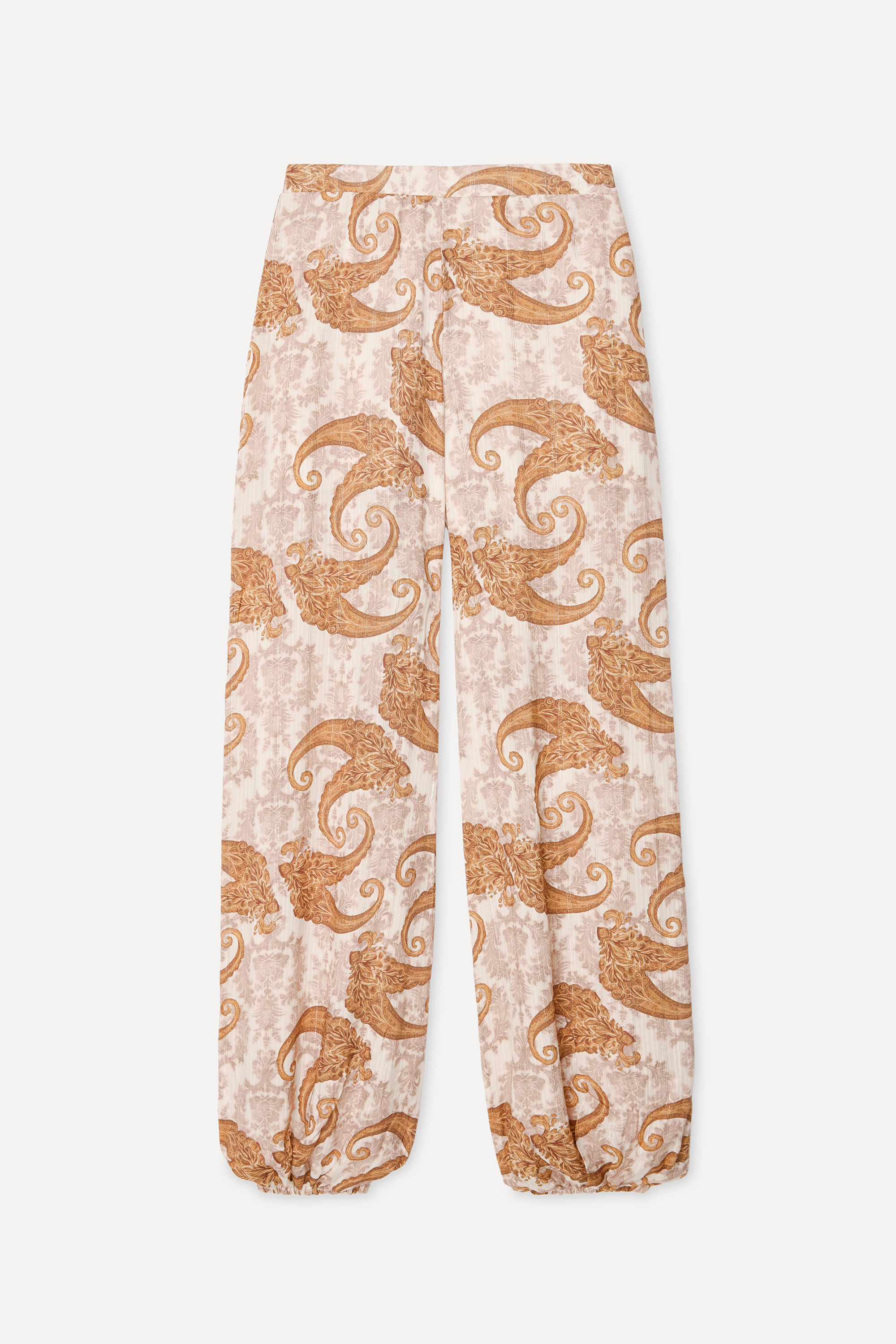 Kadın Ekru Desenli Relax Fit Pantolon