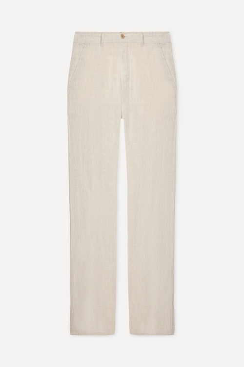 Erkek Taş Rengi Straight Fit Keten Pantolon