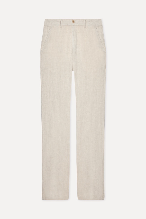 Erkek Taş Rengi Straight Fit Keten Pantolon