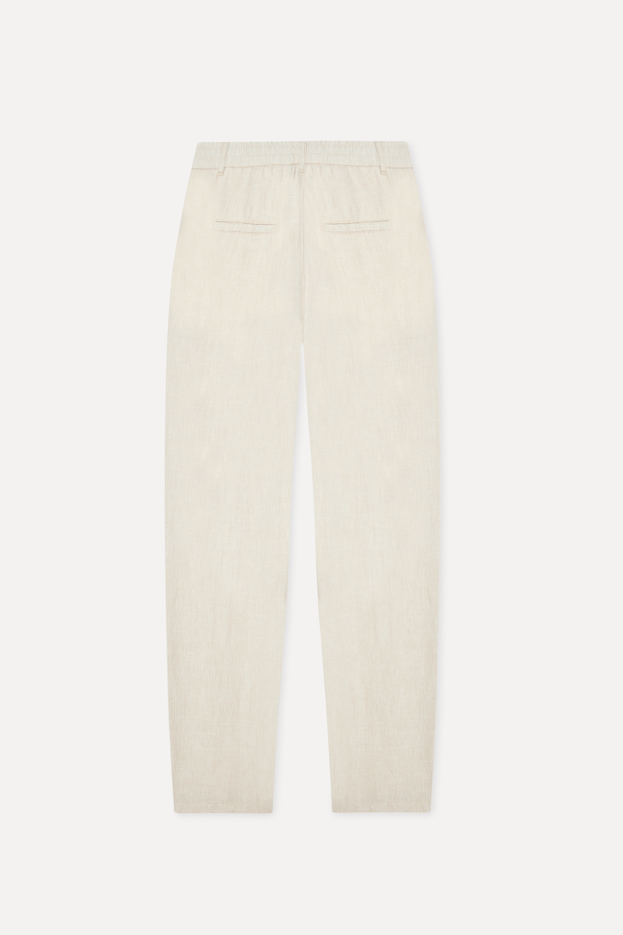 Erkek Bej Rengi Çizgili Straight Fit Keten Pantolon