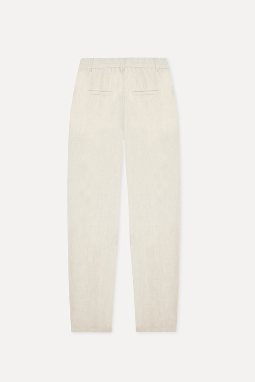 Erkek Bej Rengi Çizgili Straight Fit Keten Pantolon