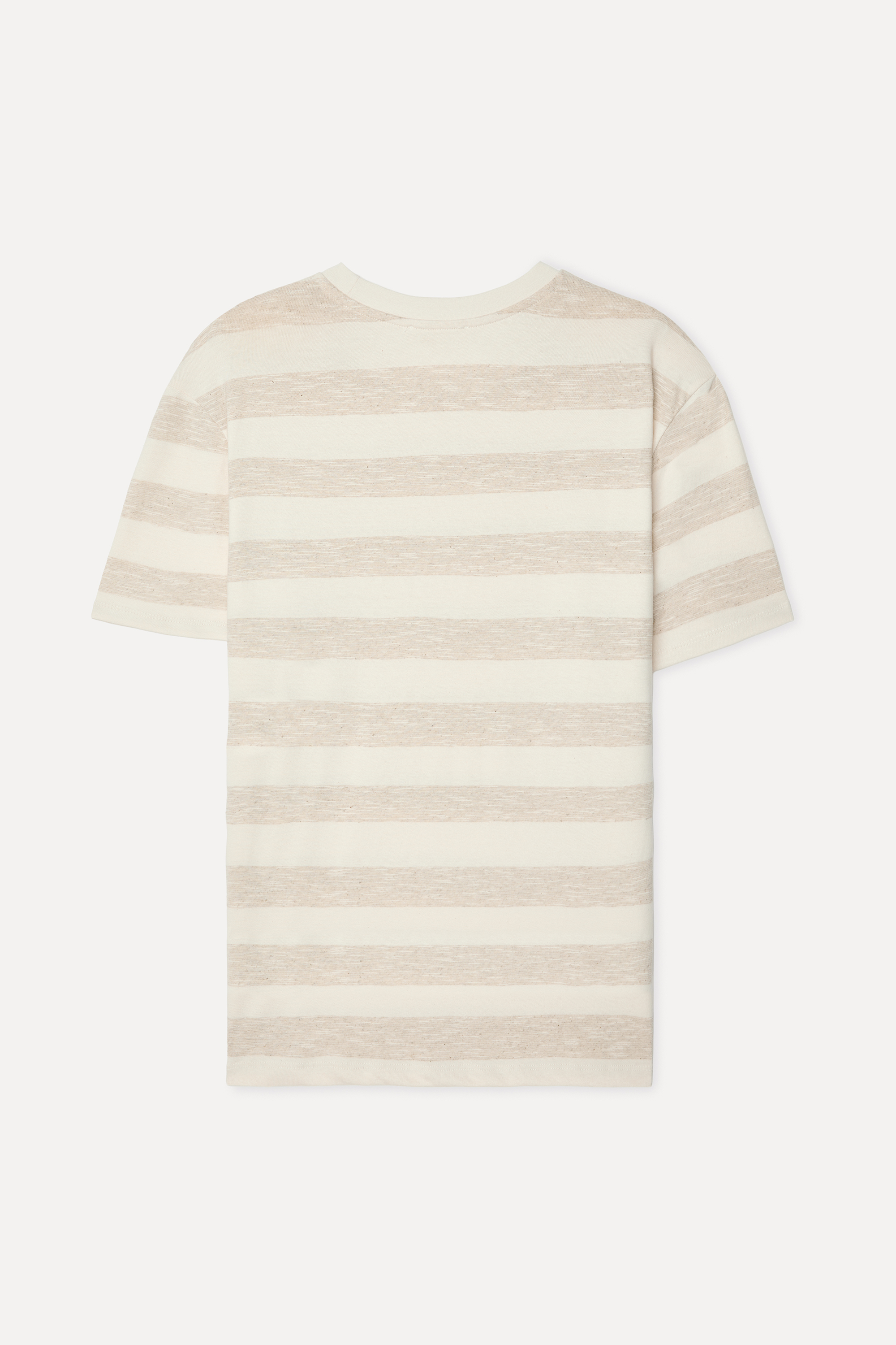 Erkek Ekru Çizgili Comfort Fit Bisiklet Yaka T-Shirt