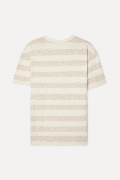Erkek Ekru Çizgili Comfort Fit Bisiklet Yaka T-Shirt
