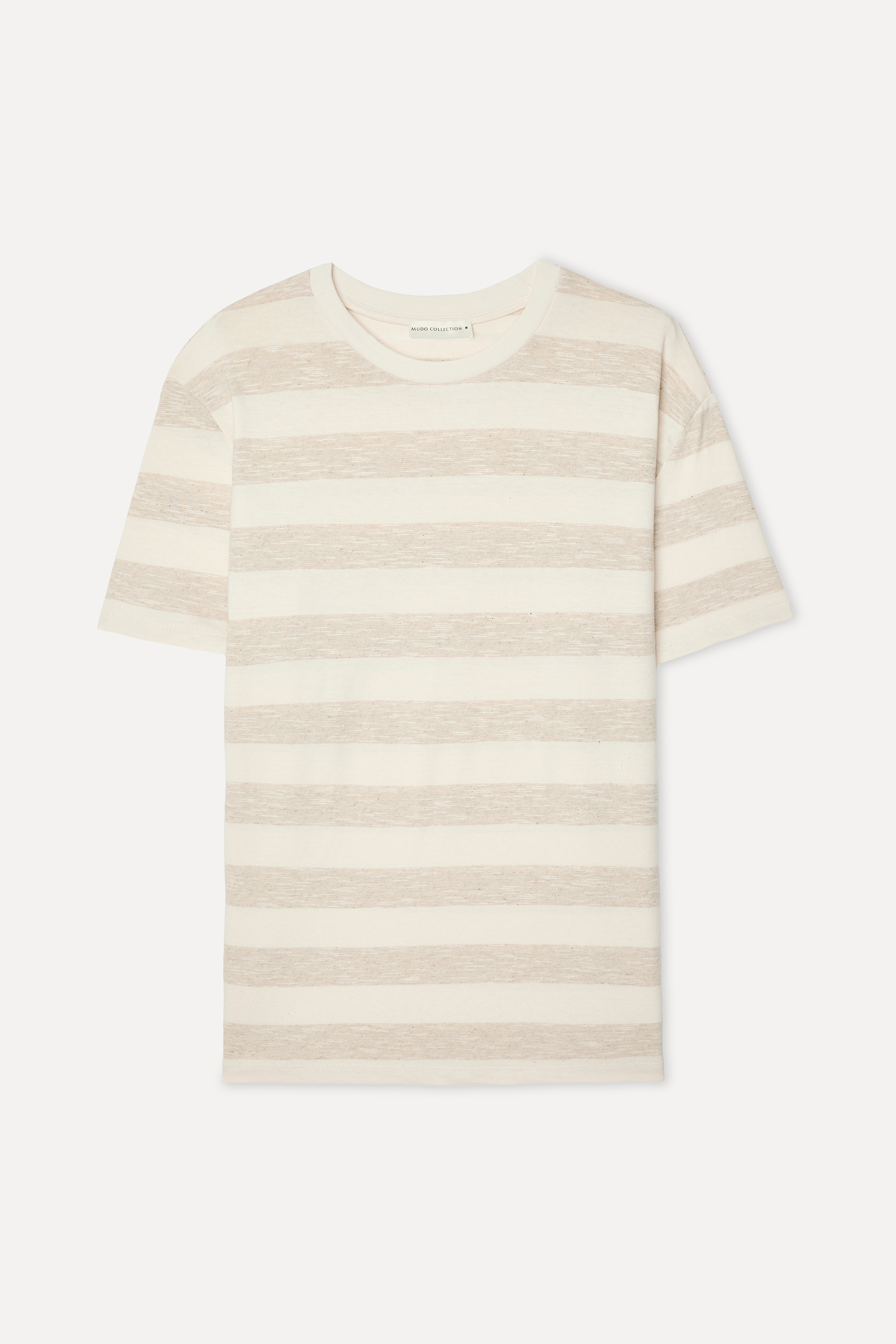Erkek Ekru Çizgili Comfort Fit Bisiklet Yaka T-Shirt