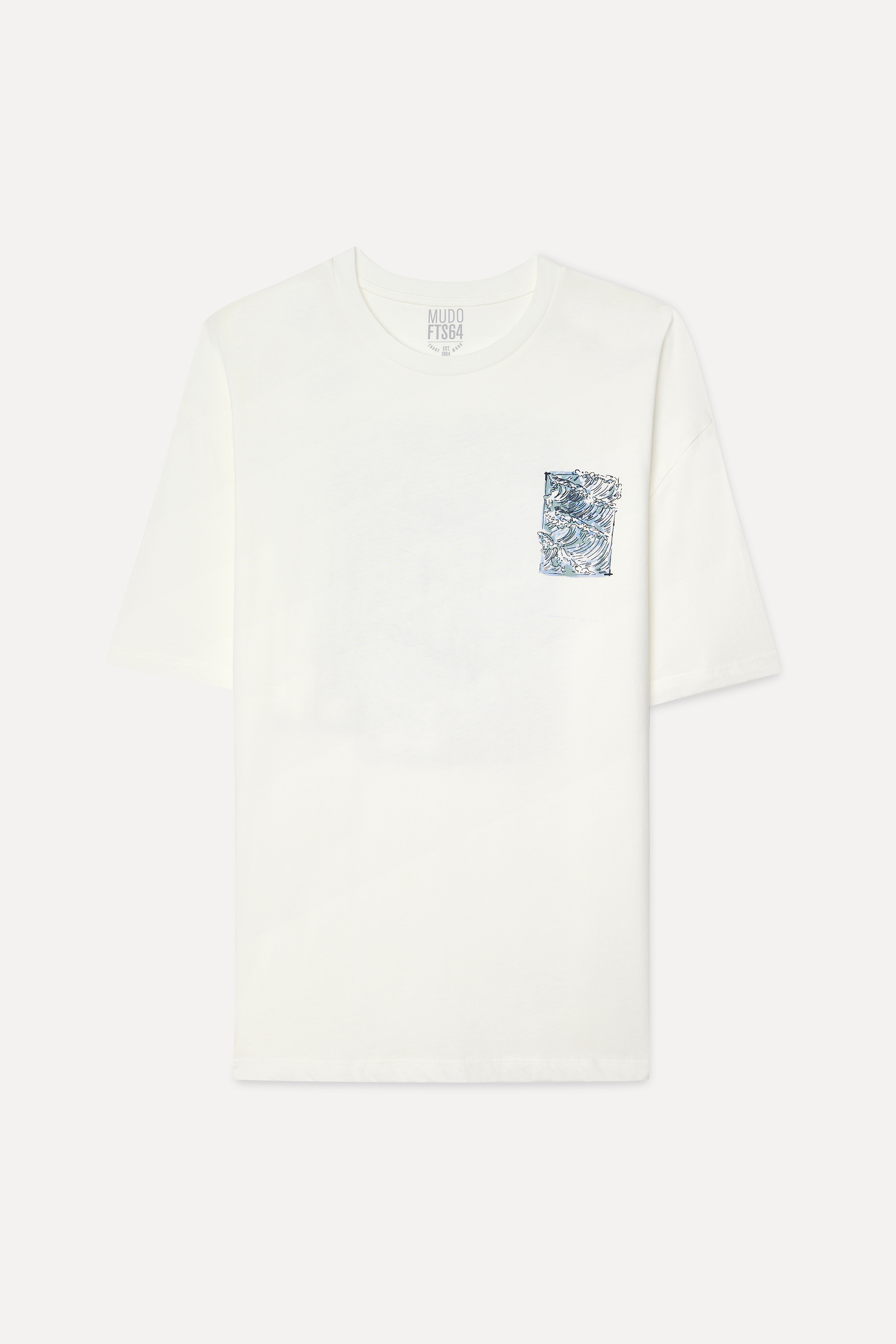Mudo Erkek Kırık Beyaz Baskılı Oversize Bisiklet Yaka T-Shirt