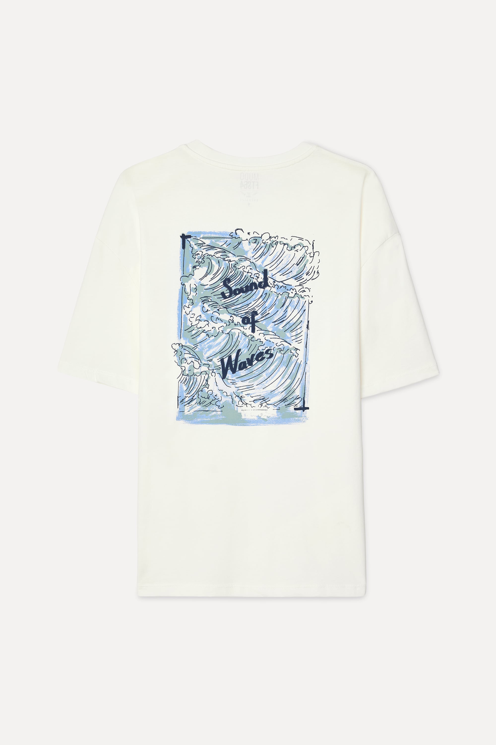 Erkek Kırık Beyaz Baskılı Oversize Bisiklet Yaka T-Shirt