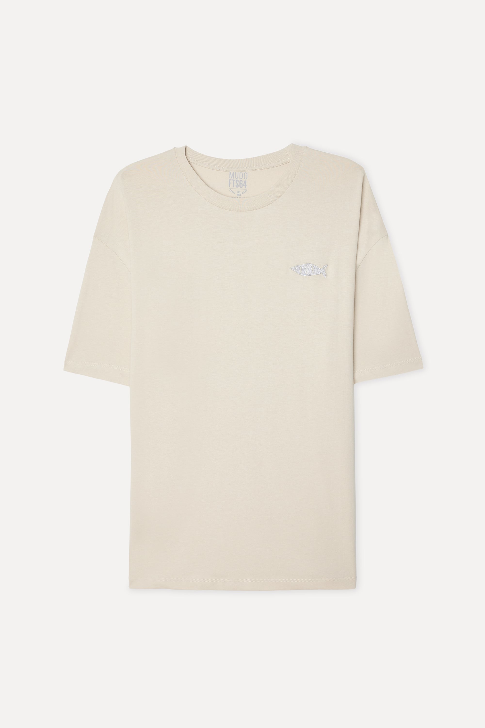 Mudo Erkek Taş Rengi Baskılı Oversize Bisiklet Yaka T-Shirt
