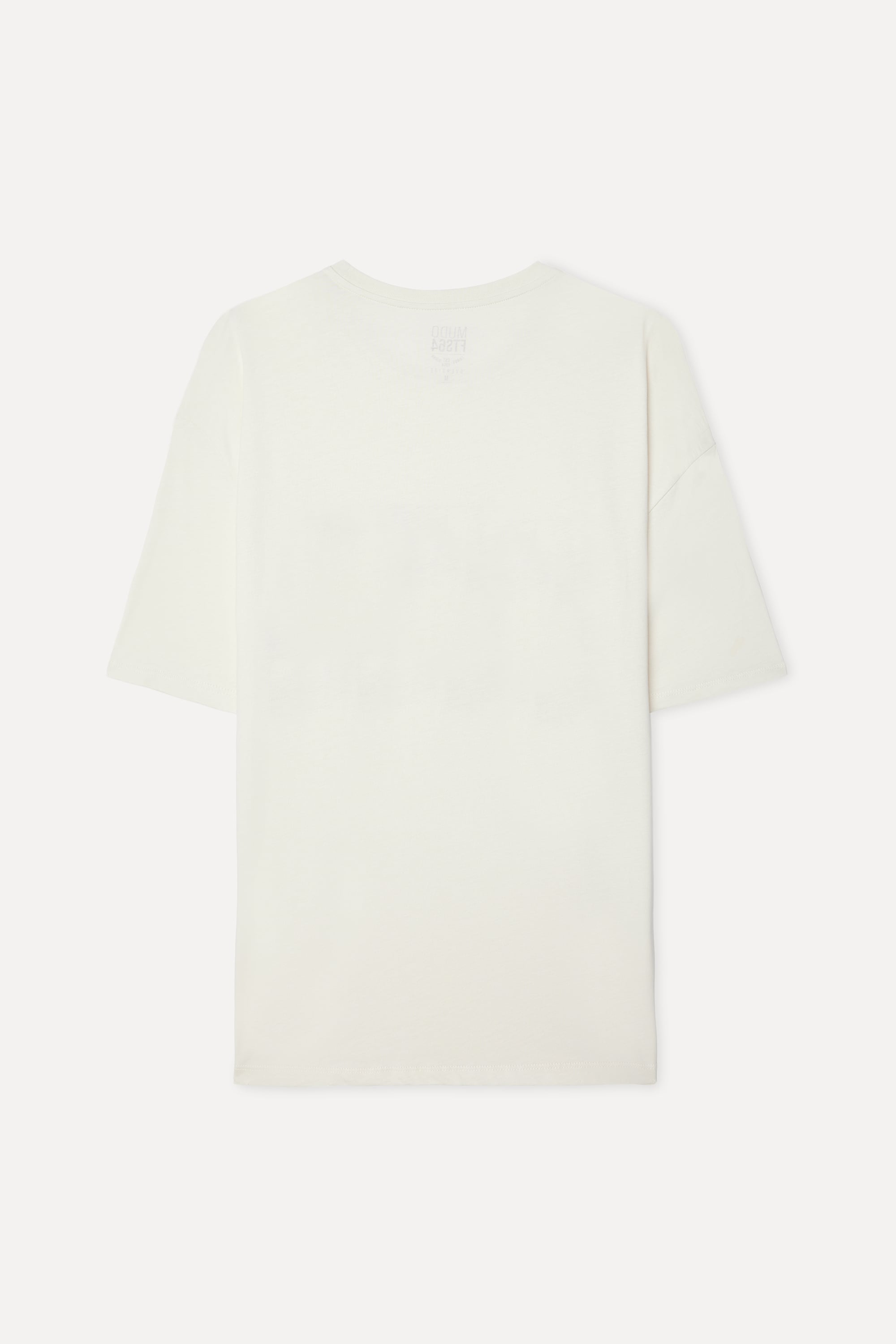 Erkek Kırık Beyaz Baskılı Oversize Bisiklet Yaka T-Shirt