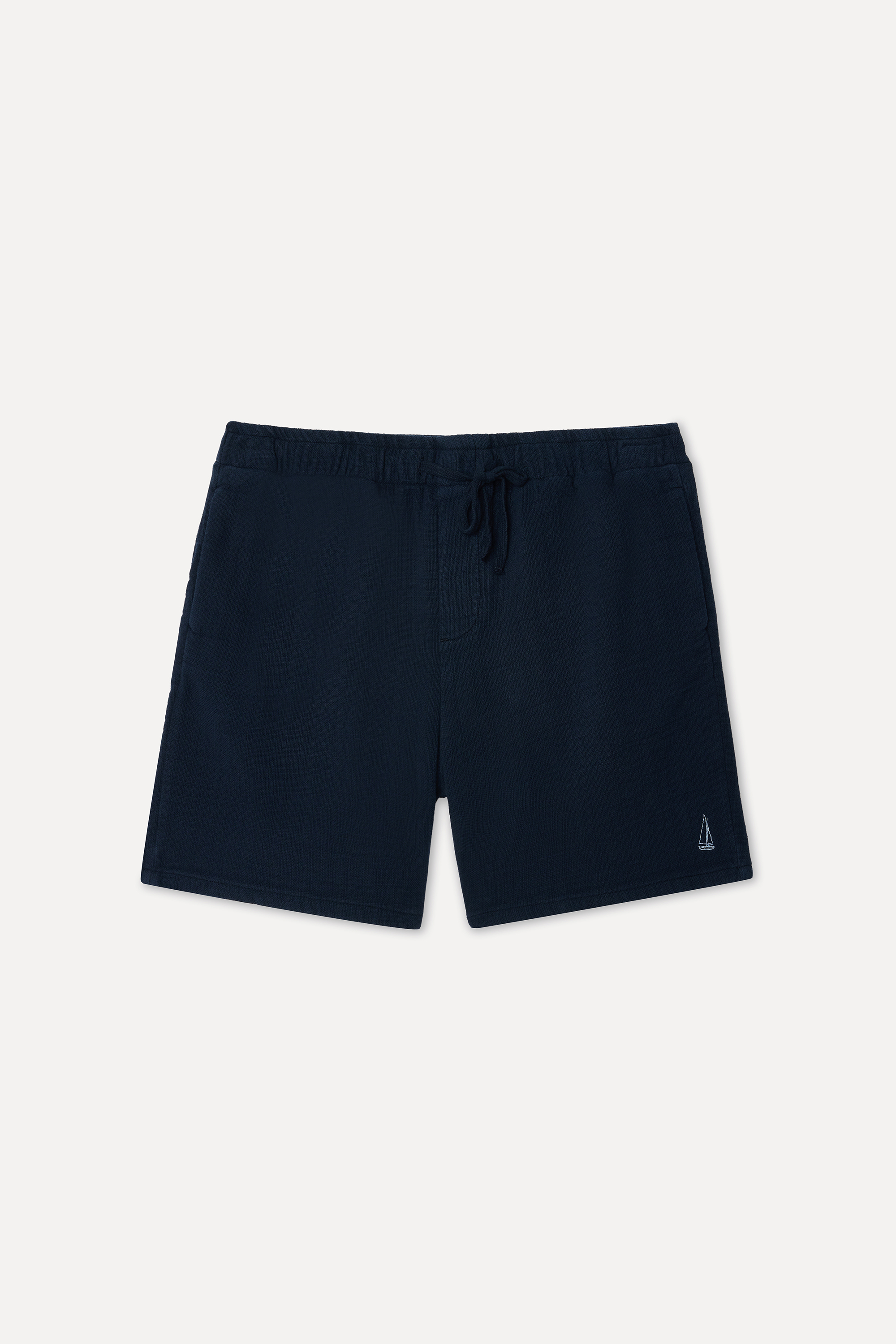 Erkek Lacivert Nakışlı Straight Fit Şort