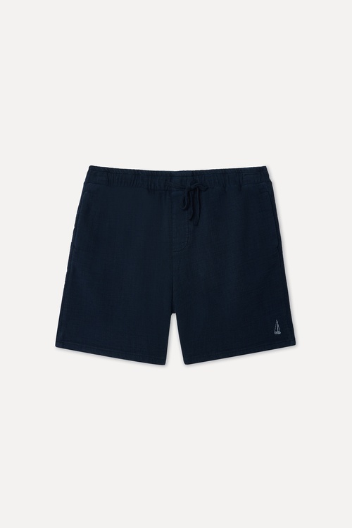 Erkek Lacivert Nakışlı Straight Fit Şort
