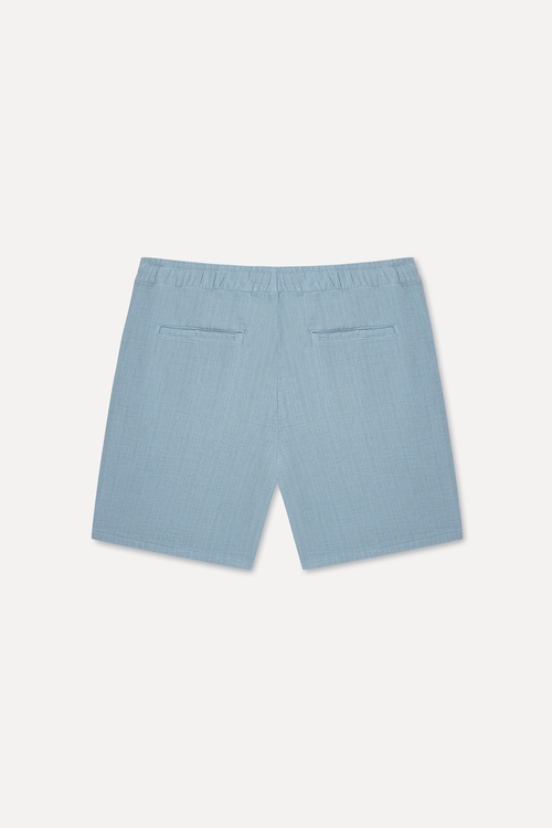 Erkek Gri Mavi Nakışlı Straight Fit Şort