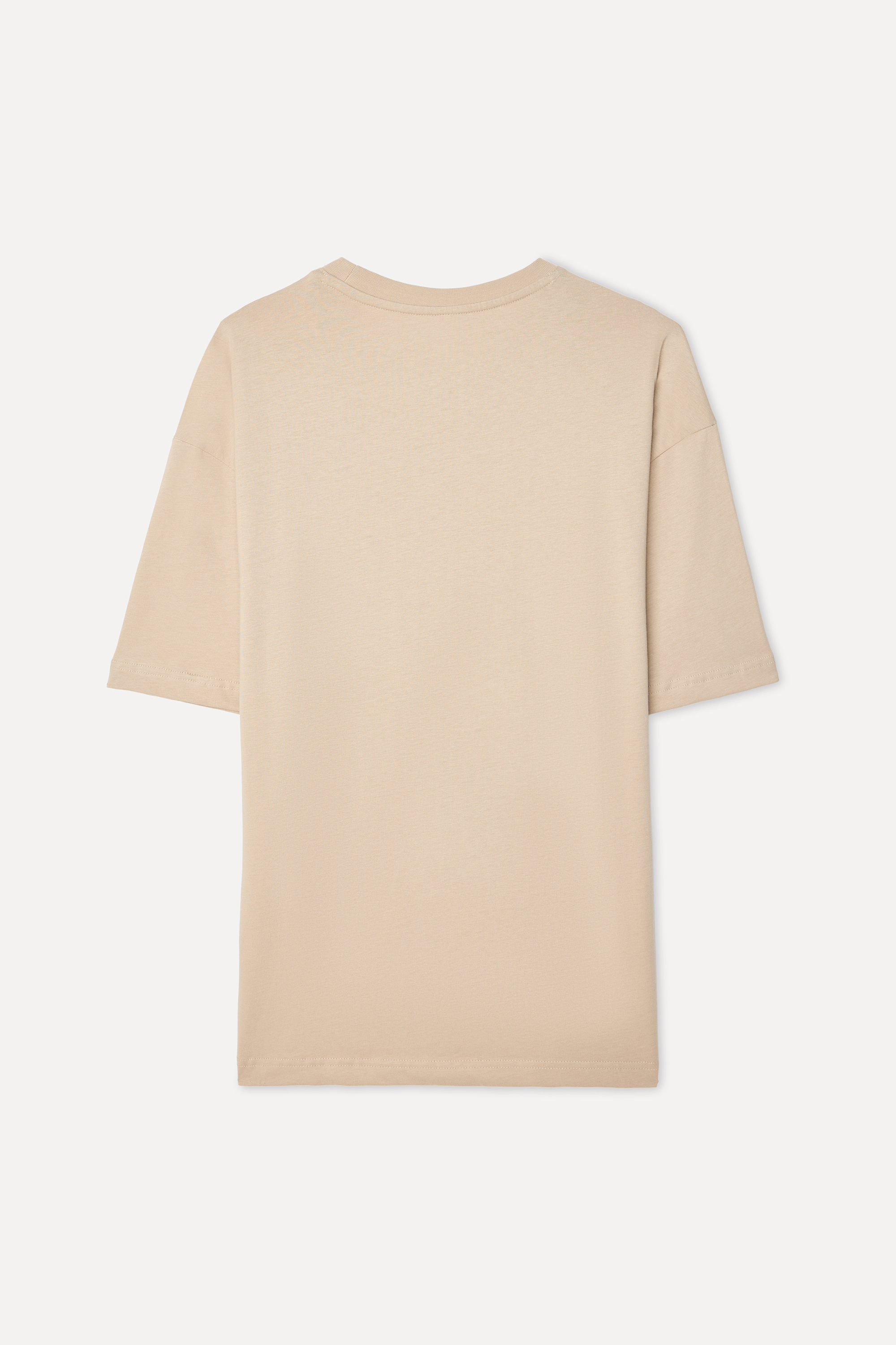 Erkek Bej Rengi Baskılı Oversize Bisiklet Yaka T-Shirt