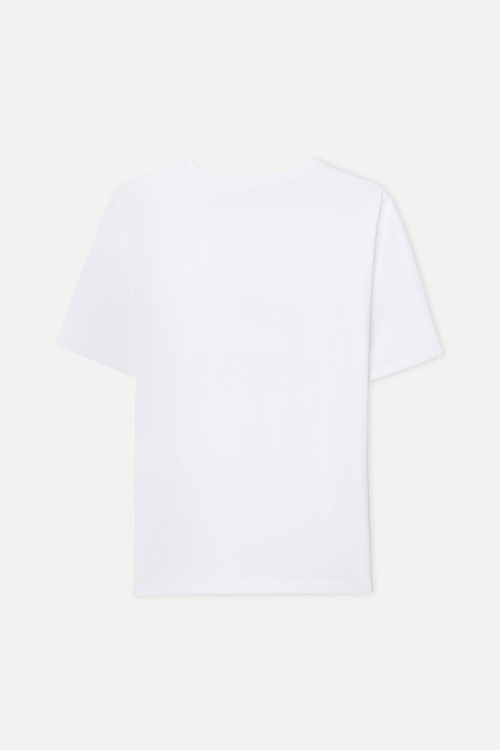 Kadın Beyaz Baskılı Bisiklet Yaka T-Shirt