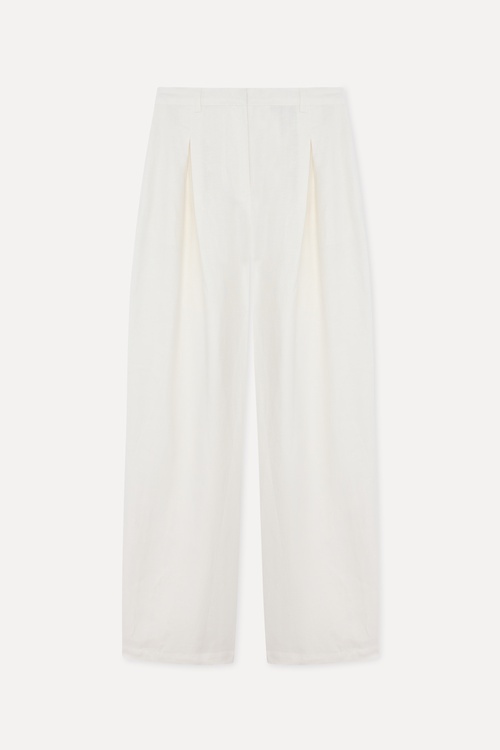 Kadın Beyaz Wide Leg Keten Pantolon