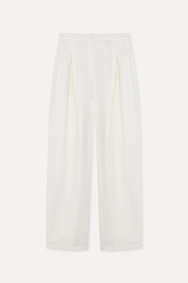 Kadın Beyaz Wide Leg Keten Pantolon