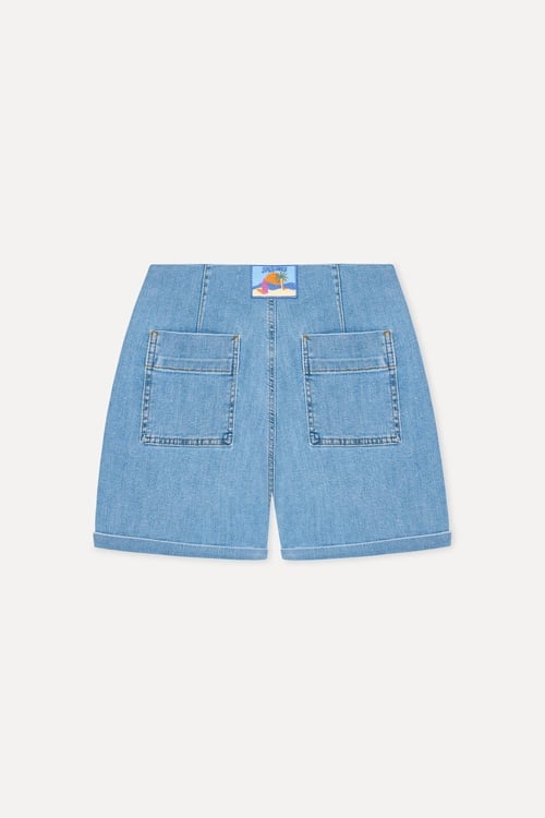  Kadın İndigo Düğmeli Fitted Şort