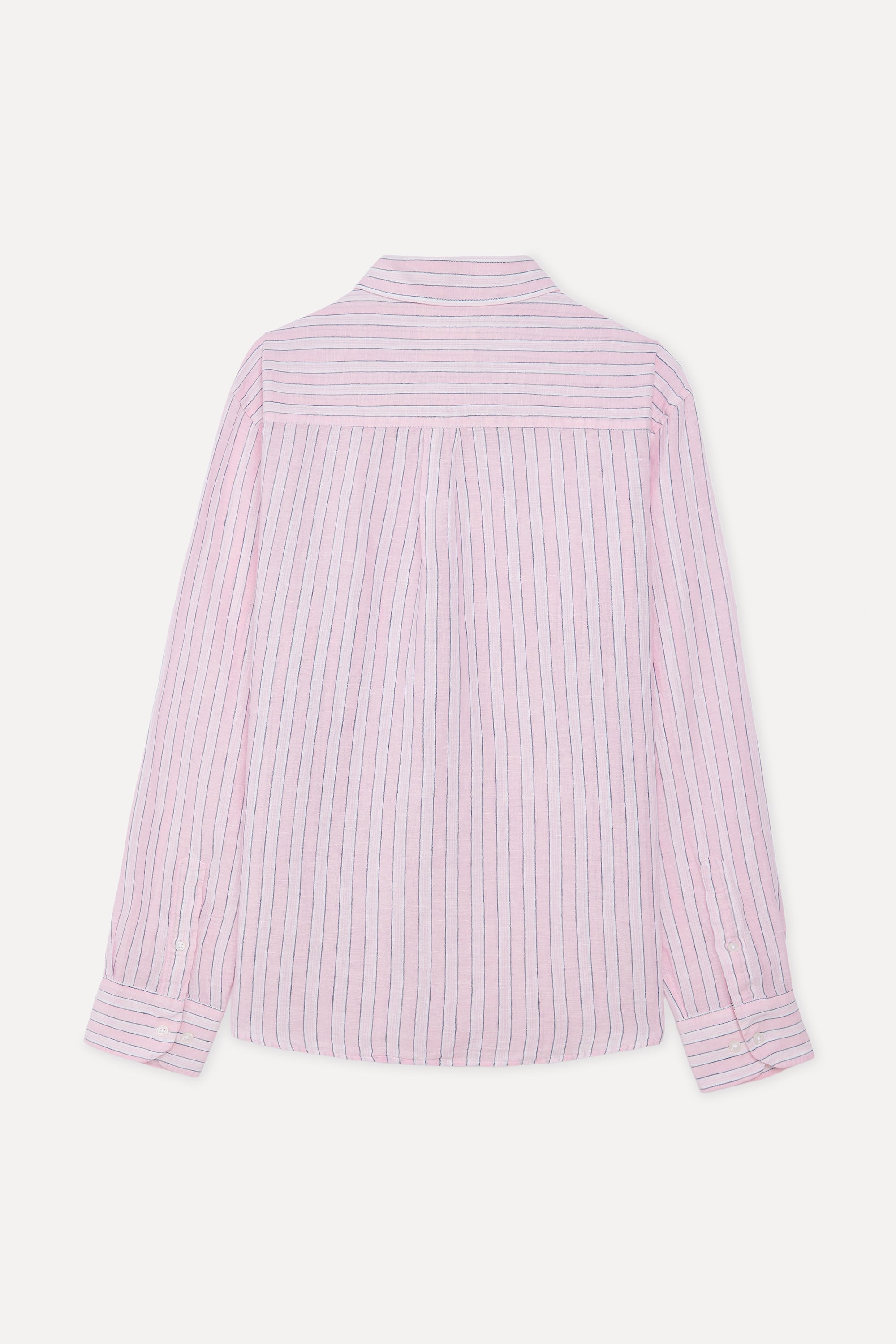 Erkek Pembe Çizgili Regular Fit Keten Karışımlı Gömlek