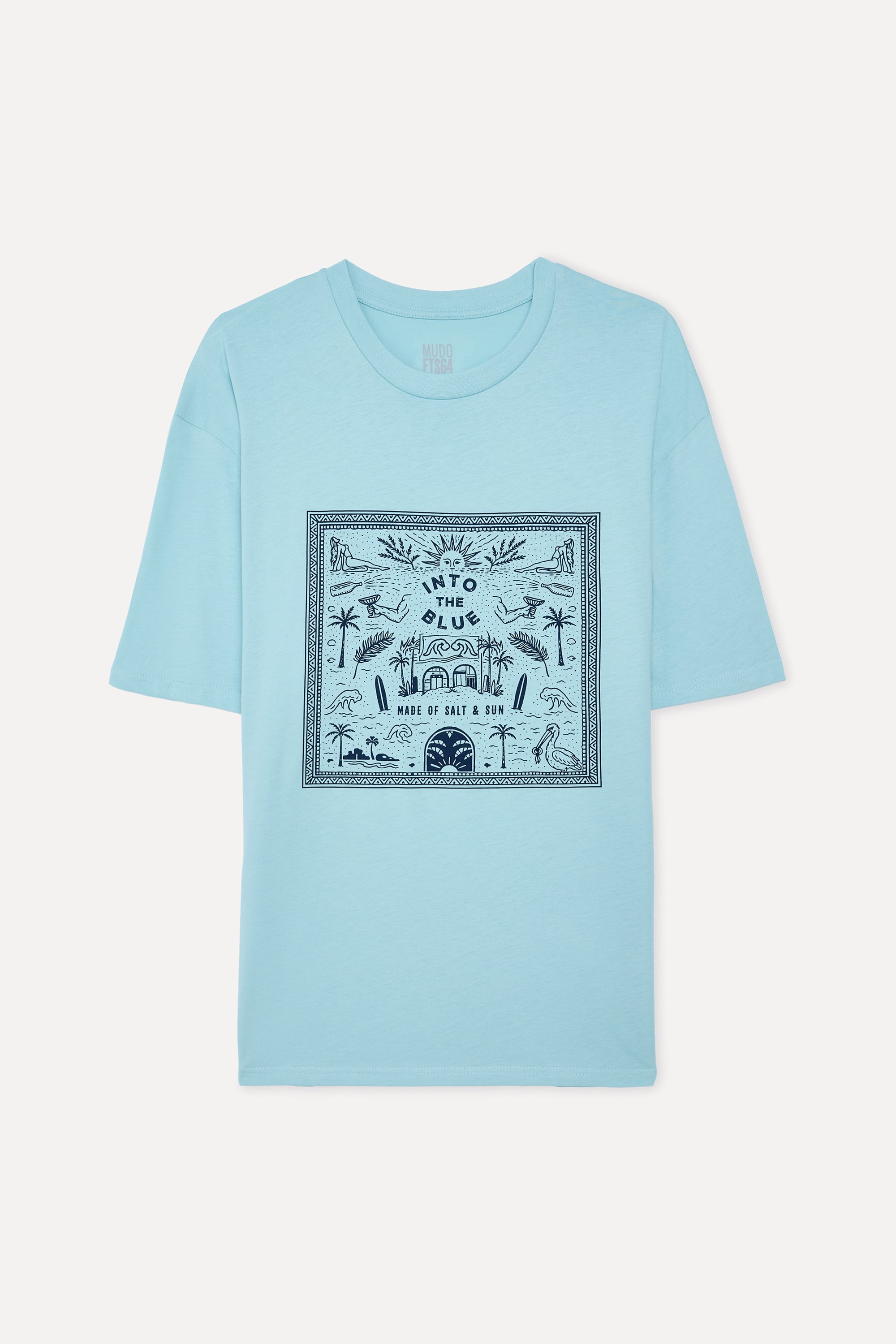Mudo Erkek Mavi Baskılı Comfort Fit Bisiklet Yaka T-Shirt