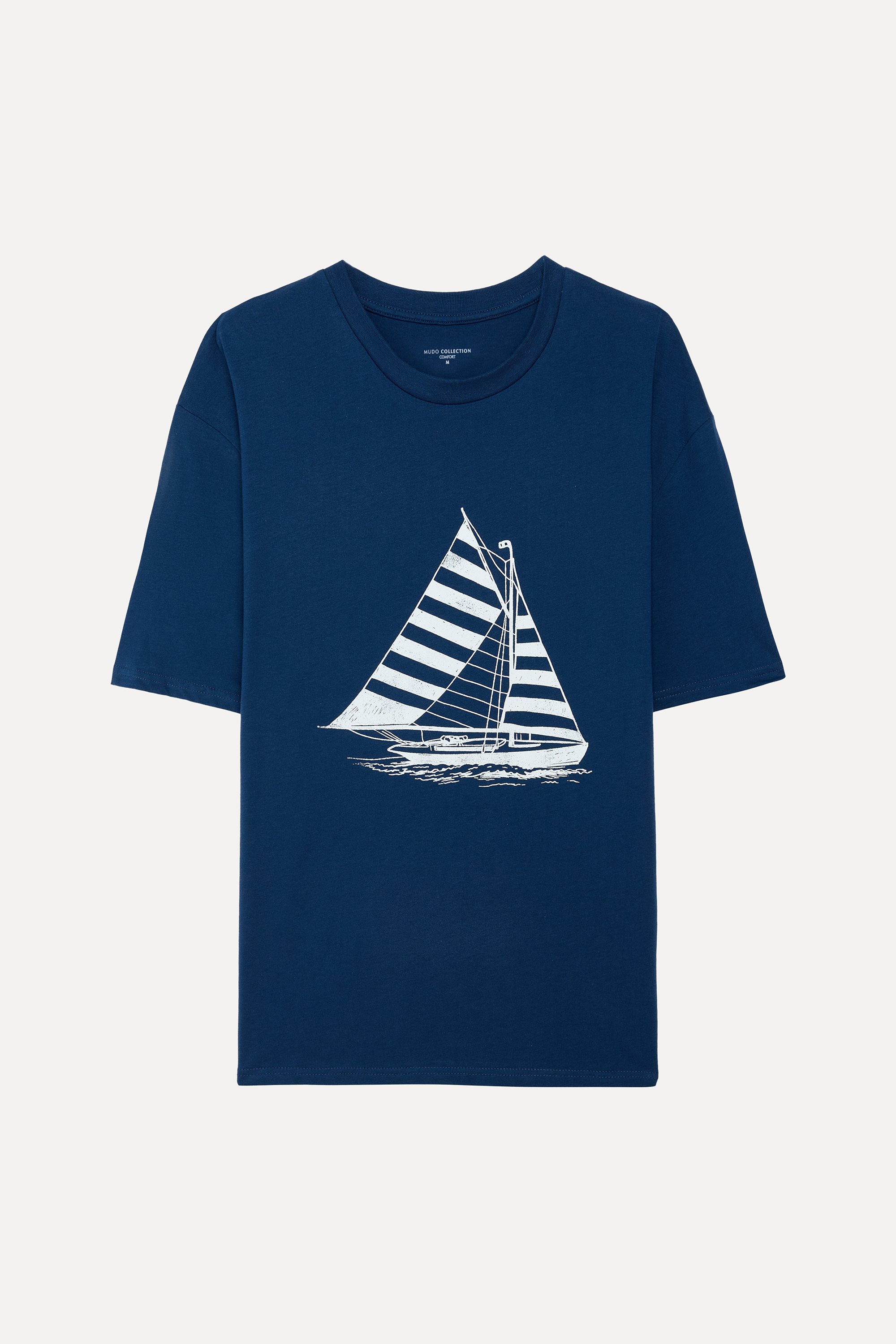 Erkek İndigo Baskılı Bisiklet Yaka T-Shirt