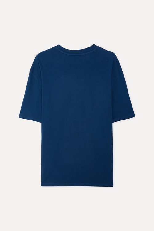 Erkek İndigo Baskılı Bisiklet Yaka T-Shirt