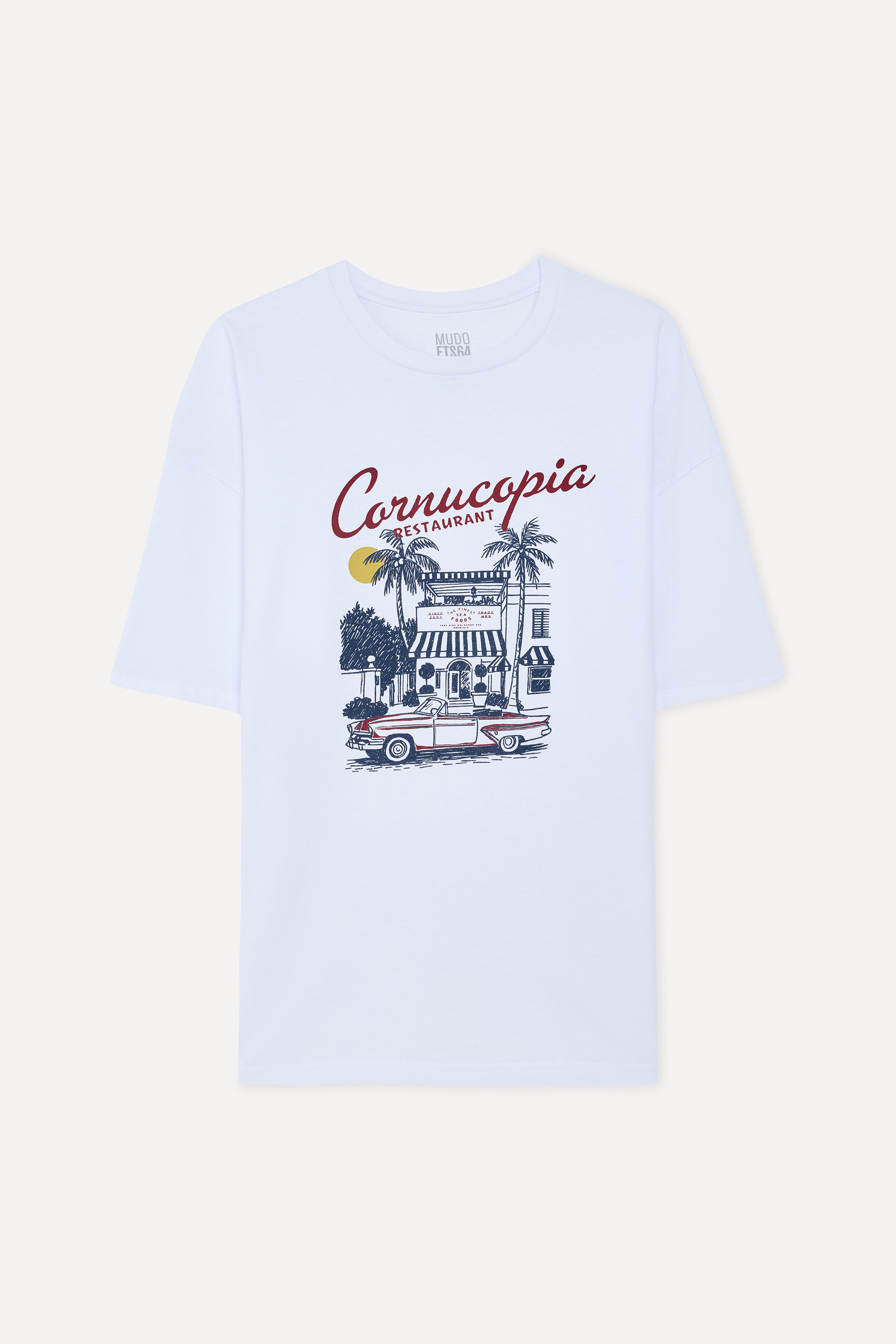 Erkek Beyaz Baskılı Oversize T-Shirt