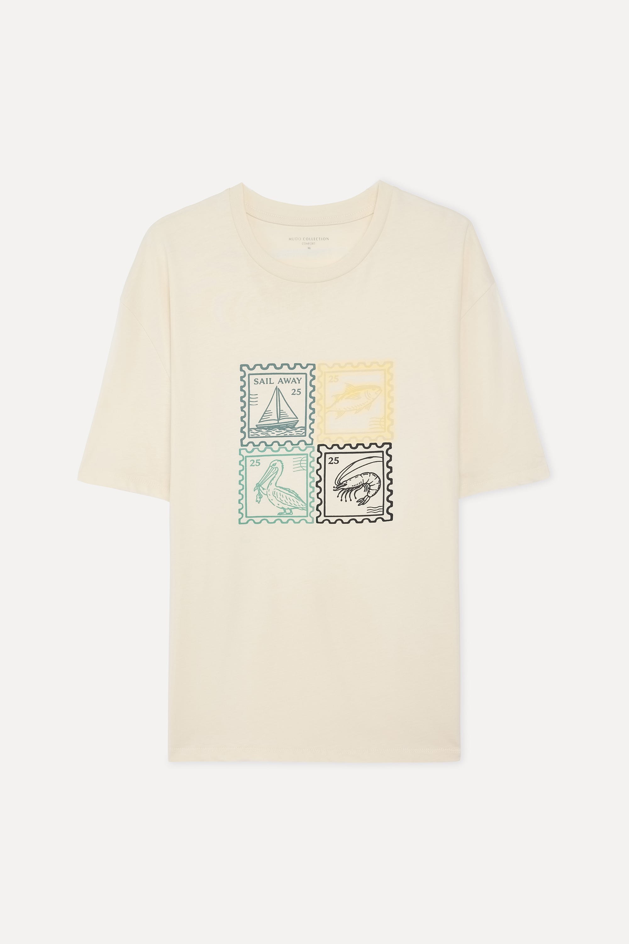 Mudo Erkek Taş Rengi Baskılı Comfort Fit Bisiklet Yaka T-Shirt