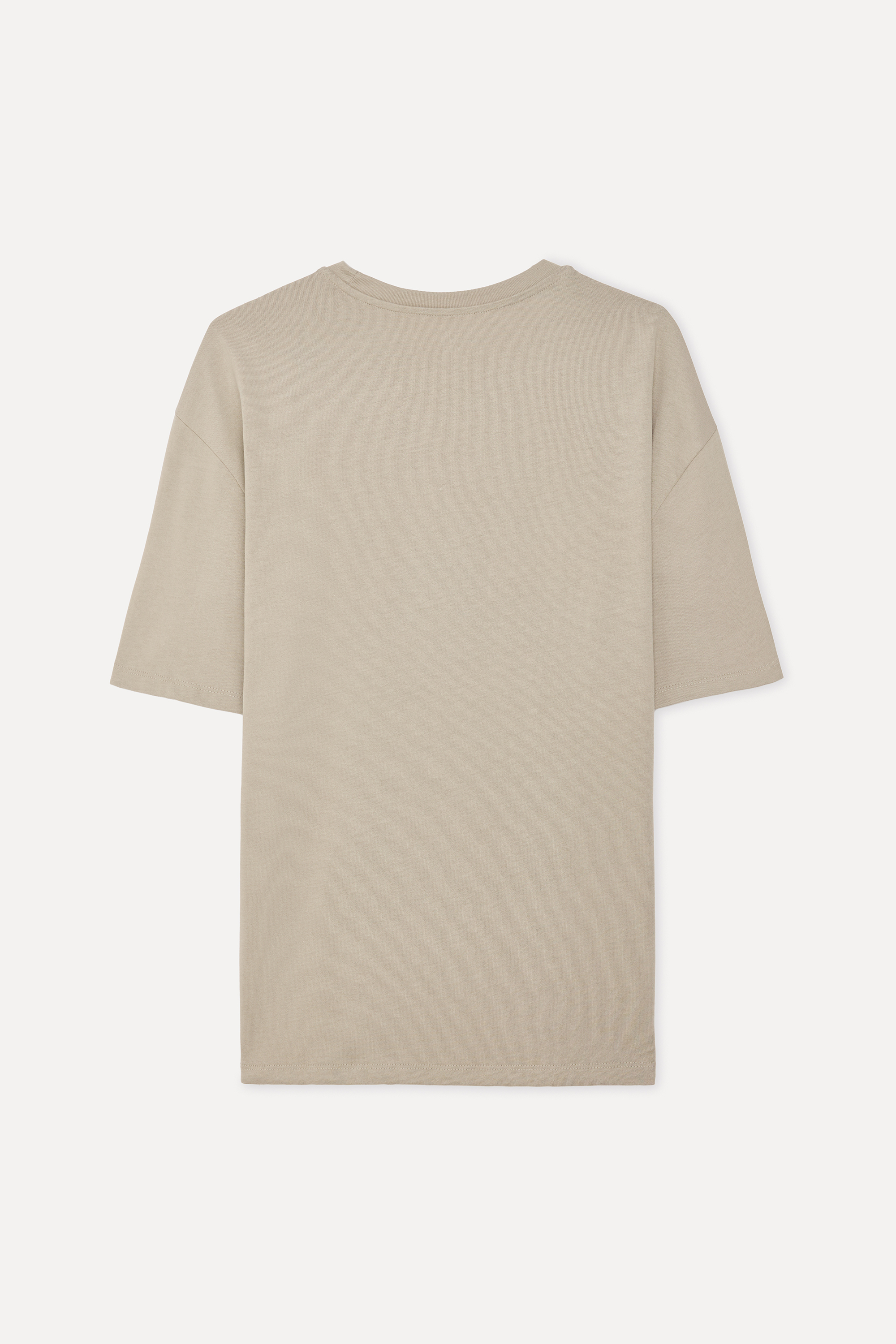 Erkek Bej Rengi Baskılı Oversize Bisiklet Yaka T-Shirt