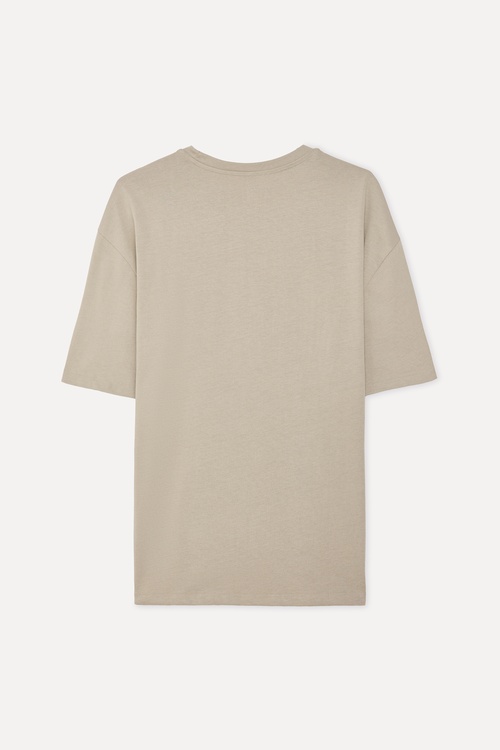 Erkek Bej Rengi Baskılı Oversize Bisiklet Yaka T-Shirt