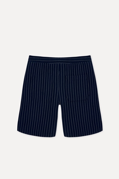  Erkek Lacivert Çizgili Straight Fit Şort