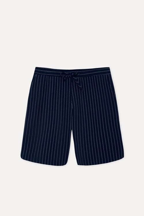  Erkek Lacivert Çizgili Straight Fit Şort