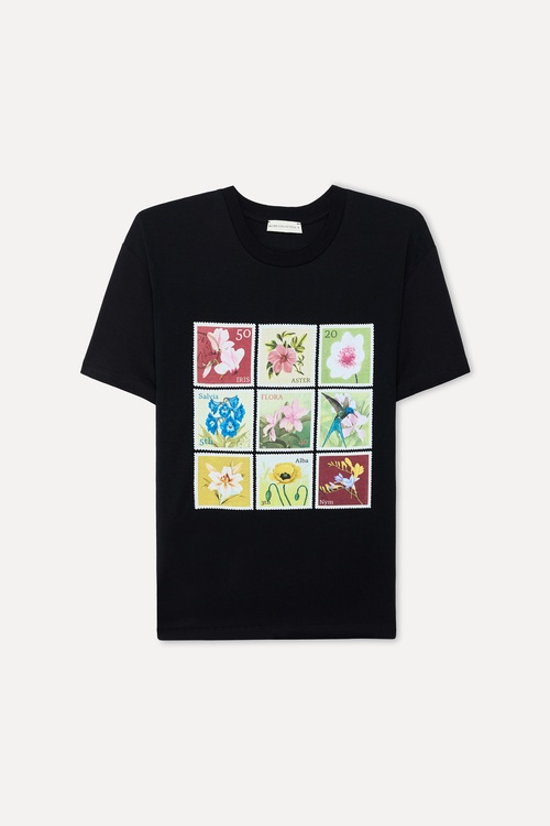 Kadın Siyah Baskılı Bisiklet Yaka T-Shirt