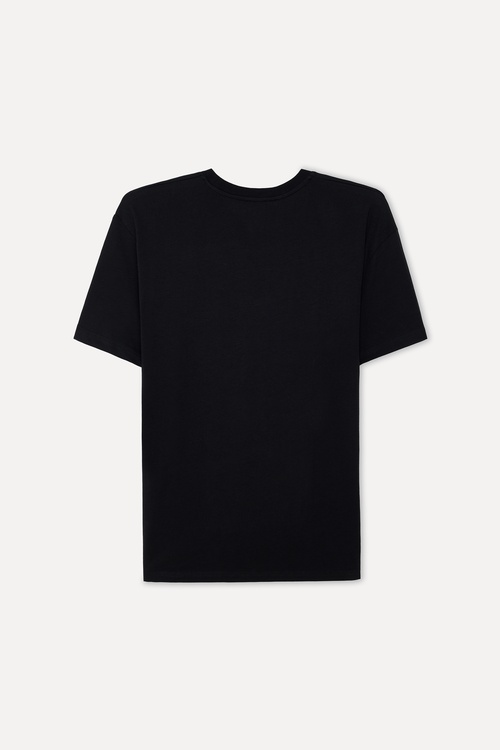 Kadın Siyah Baskılı Bisiklet Yaka T-Shirt