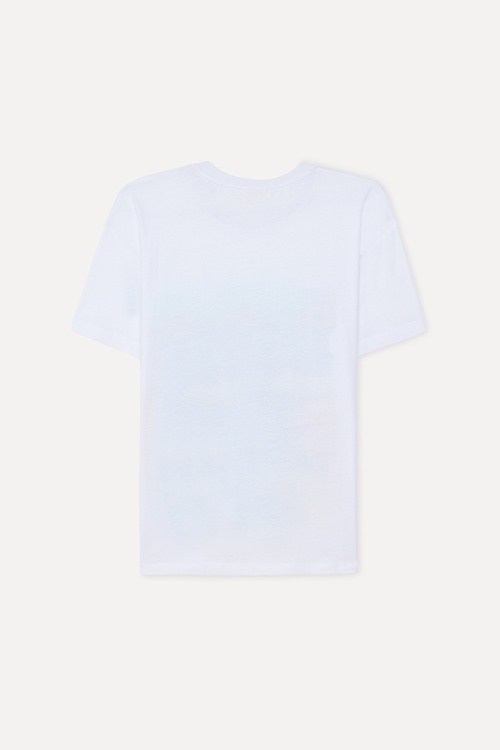 Kadın Beyaz Baskılı Bisiklet Yaka T-Shirt