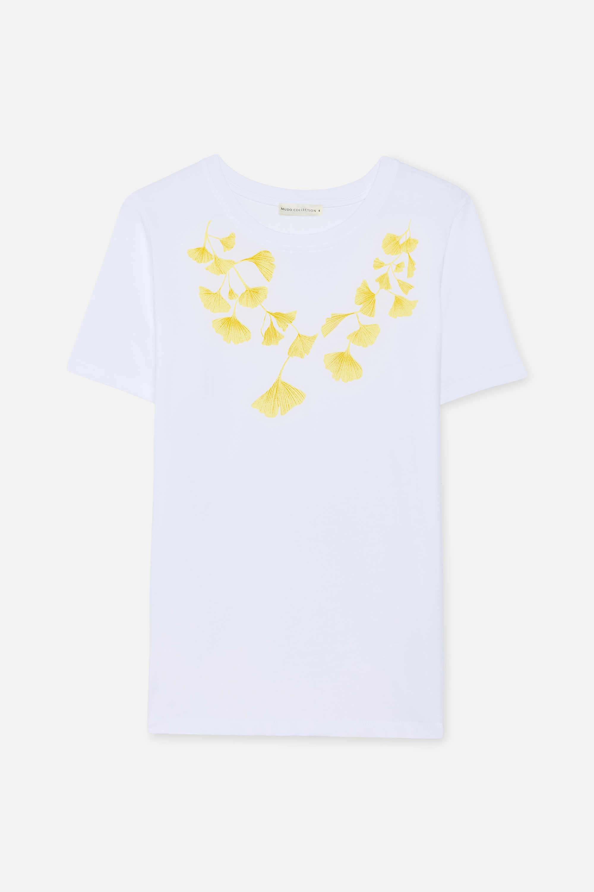 Kadın Beyaz Baskılı Bisiklet Yaka T-Shirt