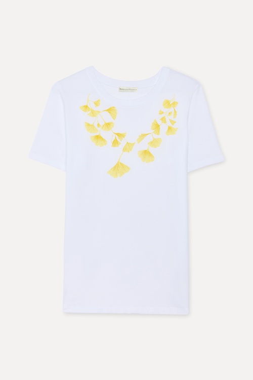 Kadın Beyaz Baskılı Bisiklet Yaka T-Shirt
