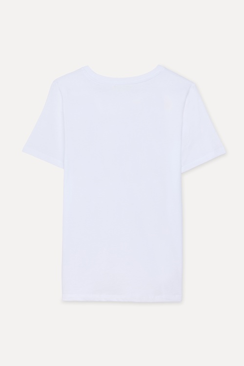 Kadın Beyaz Baskılı Bisiklet Yaka T-Shirt