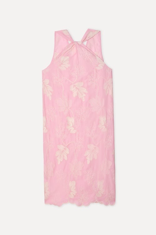 Kadın Pembe Nakışlı A Form Mini Elbise
