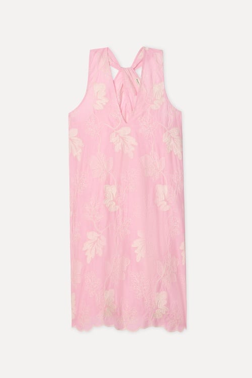Kadın Pembe Nakışlı A Form Mini Elbise