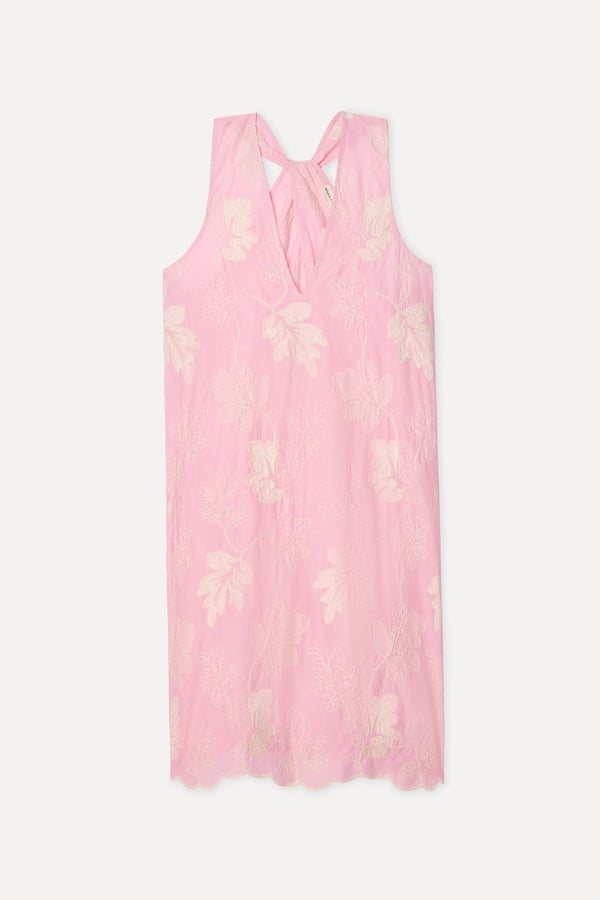 Kadın Pembe Nakışlı A Form Mini Elbise
