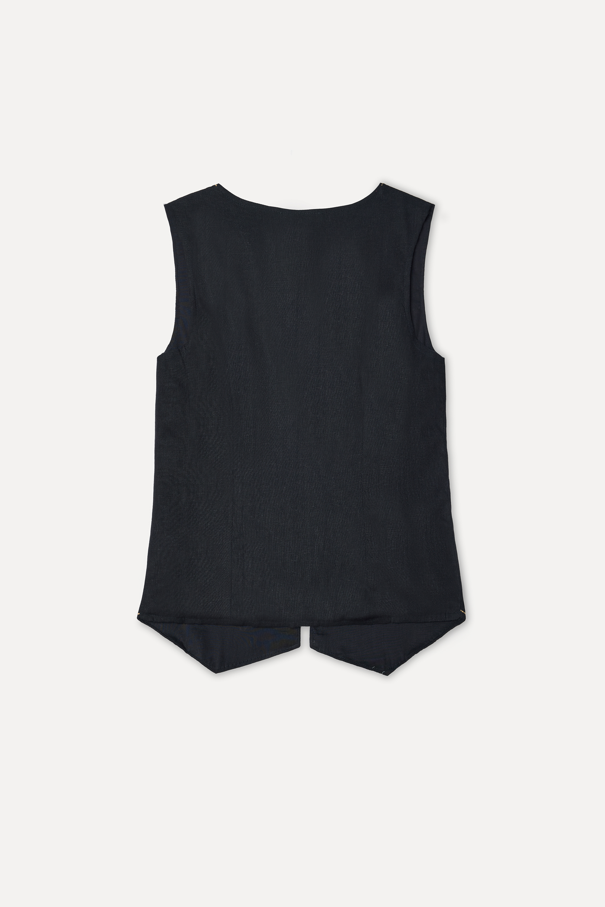 Kadın Siyah Nakışlı Fitted Kolsuz Keten Karışımlı Bluz
