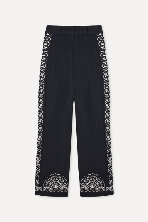  Kadın Siyah Nakışlı Wide Leg Pantolon
