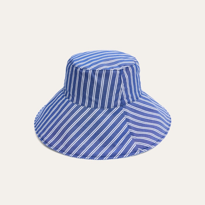 Kadın Mavi Çizgili Bucket Şapka
