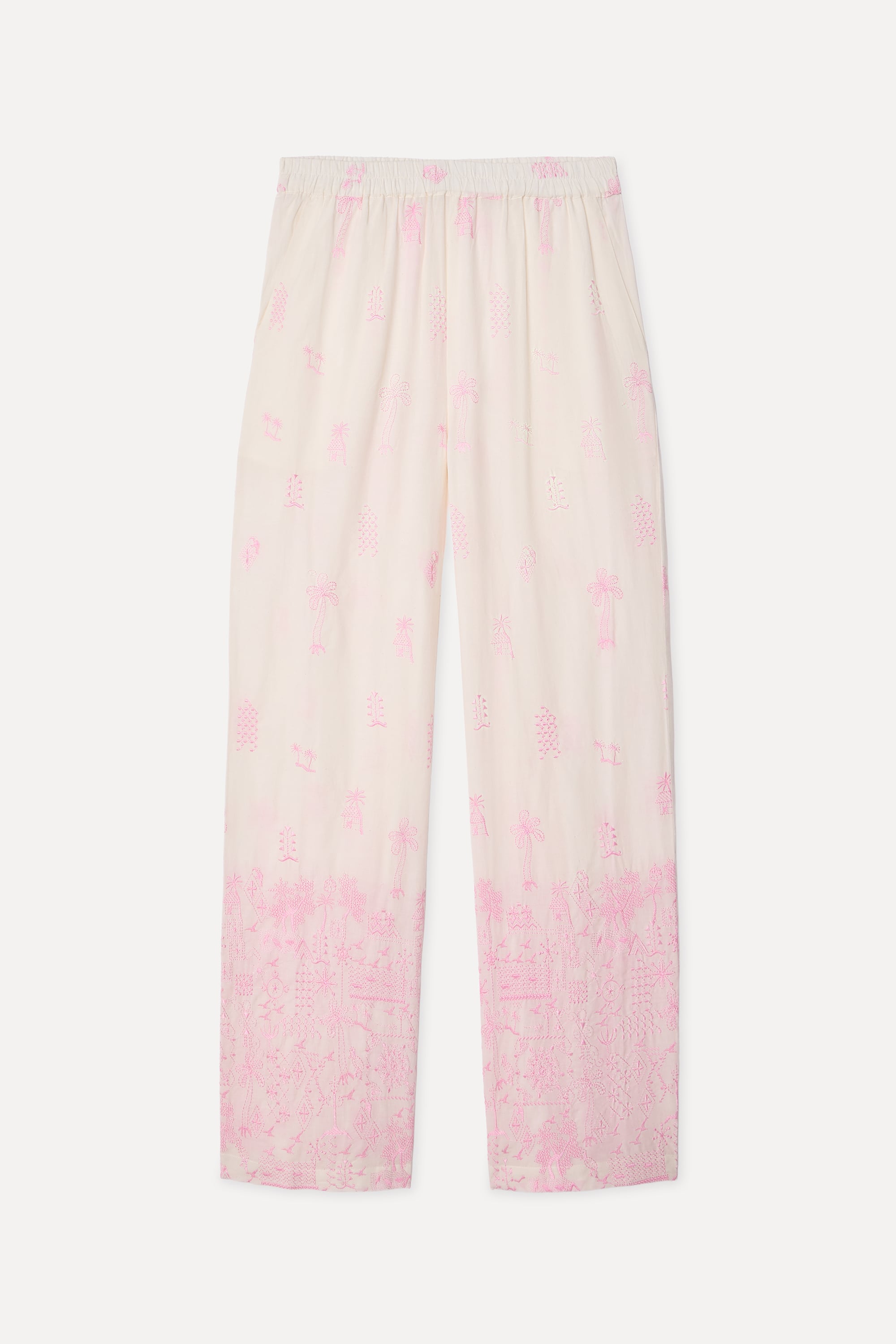 Mudo Kadın Ekru Nakışlı Straight Fit Pantolon