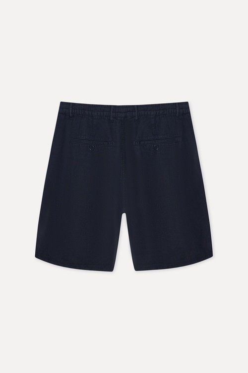  Erkek Lacivert Straight Fit Keten Şort