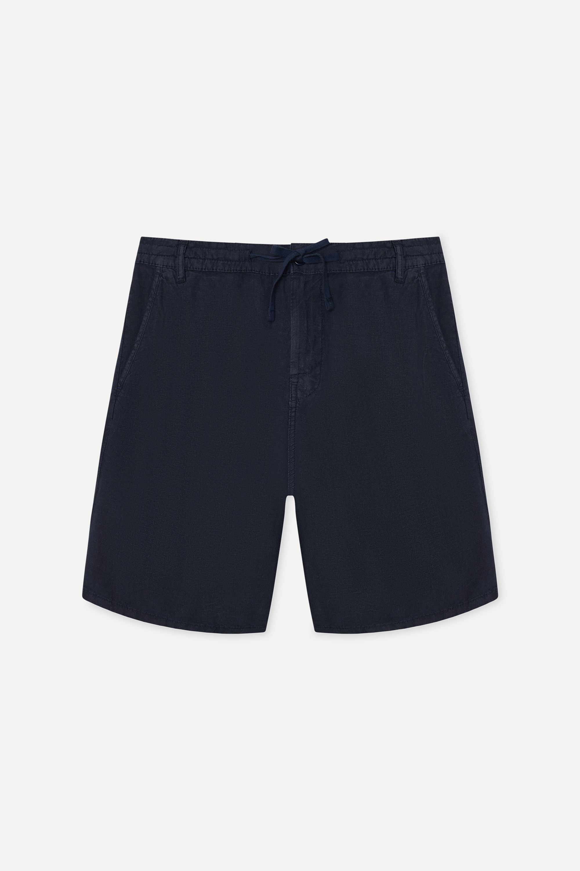 Erkek Lacivert Straight Fit Keten Şort